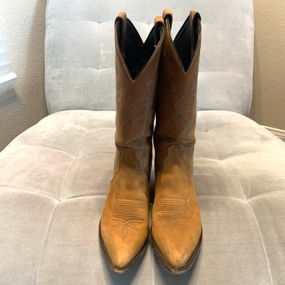 Tony Lama Cowboy Cowgirl Western Boots Leather Embroidered Brown Tan Size 8.5M - Picture 3 of 12